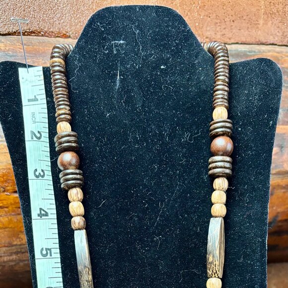 Boho Tribal Wooden Abstract Statement Necklace - Picture 5 of 5